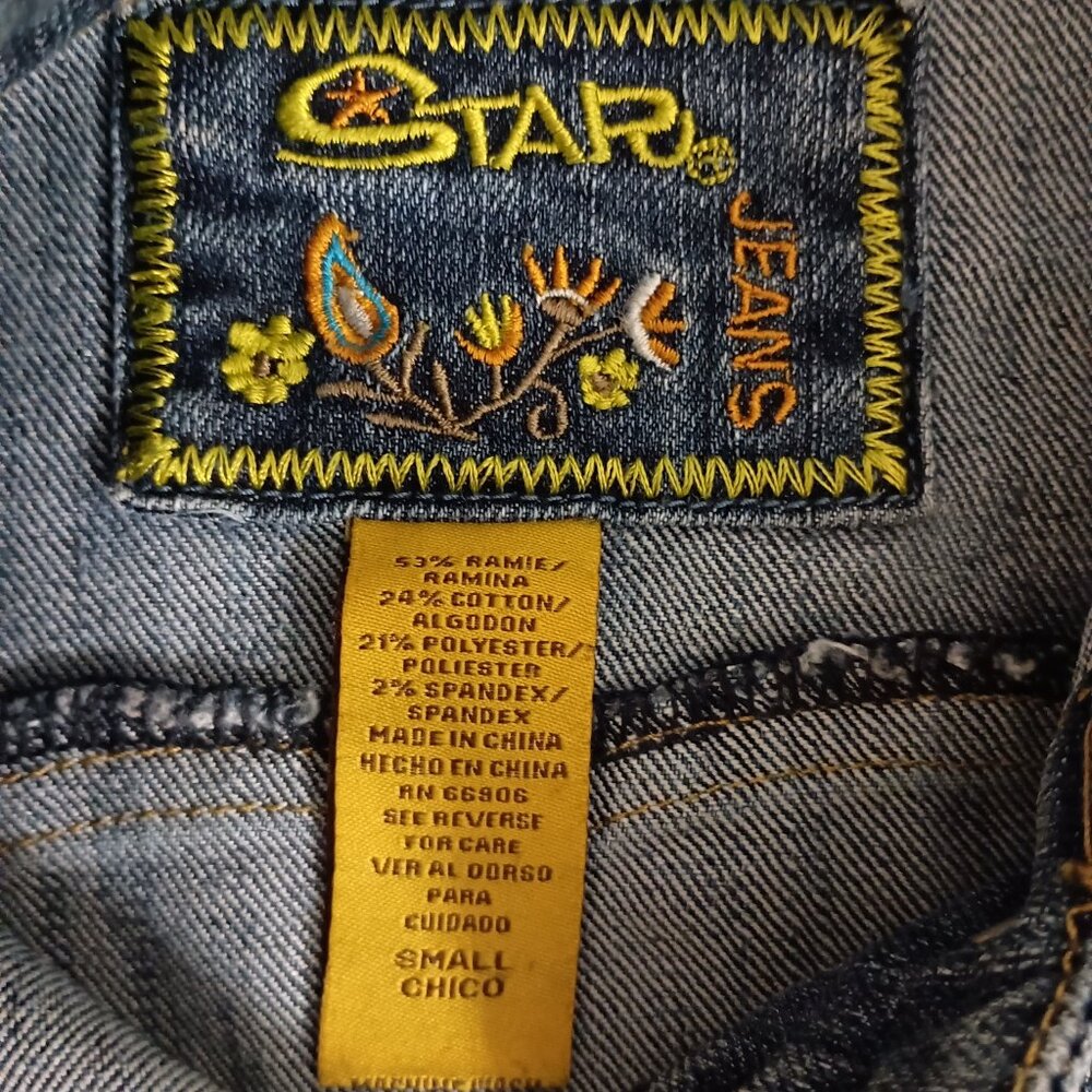 Star Jeans Jacket Y2K Cropped Denim Blue Button Pockets Women's Size S - Picture 7 of 16